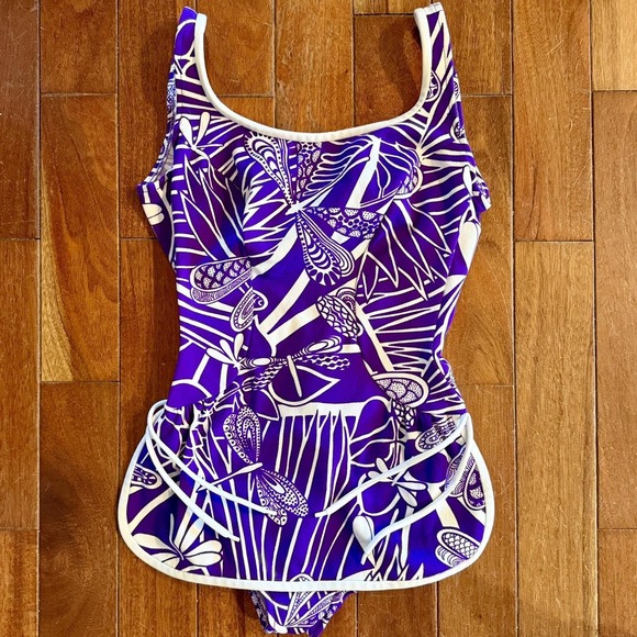 Robby Len Other - Vintage 1960s Robby Len Swimsuit Dress PURPLE Dragonfly Sz L 11/12 Union Tag